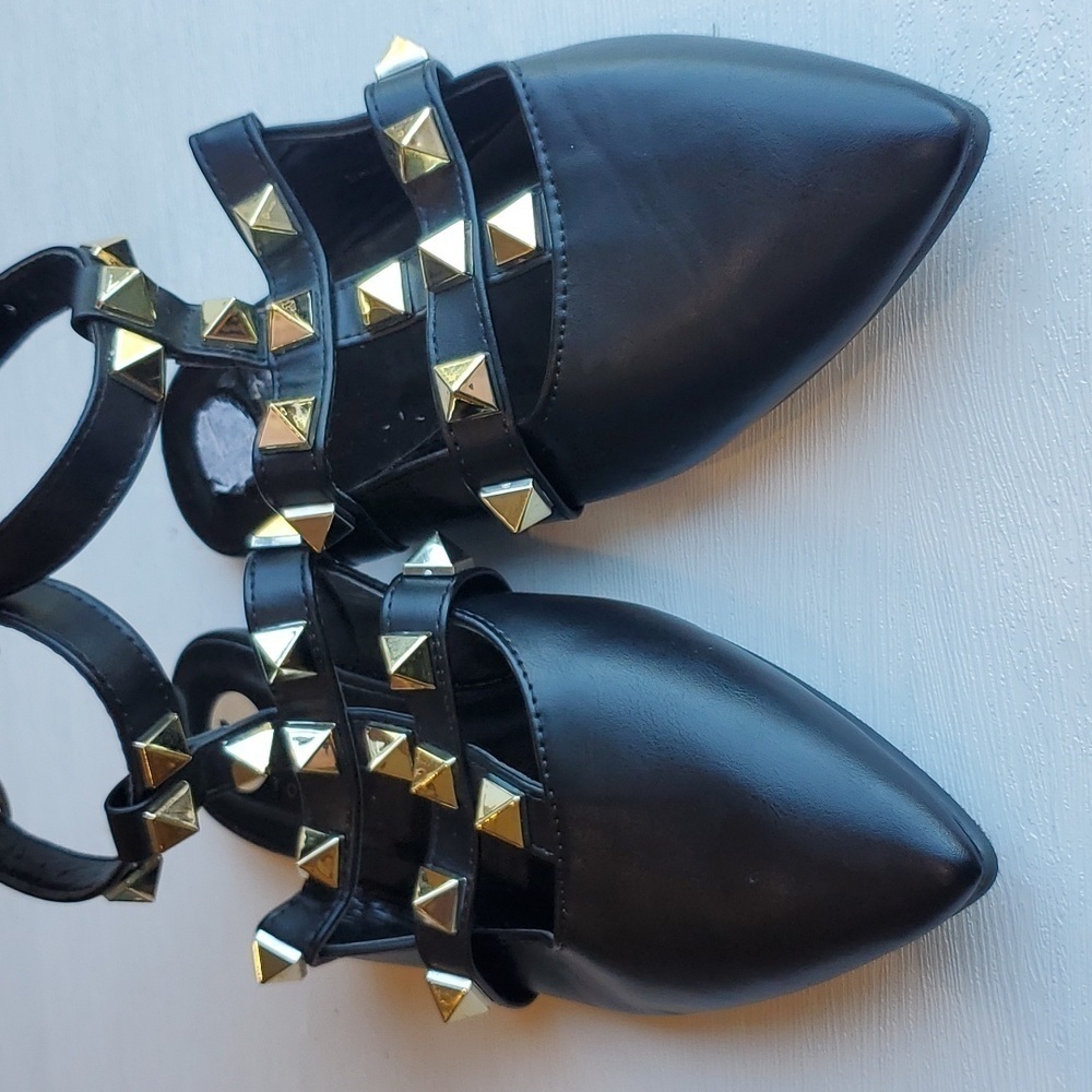Nicole Miller Tulum Black Faux Leather Studded Pointy Toe Flats 7 NWOT - Picture 7 of 7